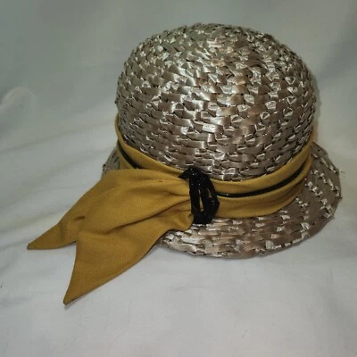 Vintage 1960s Dana Marte Women Straw Hat With Yellow & Black Ribbon - Image 1 of 4
