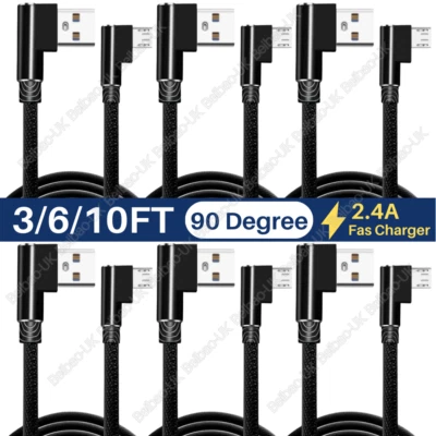 6Pack L Shape 90° Elbow Micro USB Android Fast Charger Cable For Samsung Huawei - Image 1 of 4