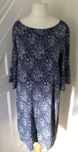 Abito BRORA blu bianco fantasia tunica sciolto smock boho Lagenlook UK 8-10 - Foto 1 di 11