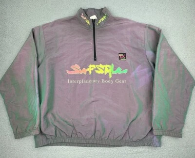 Vintage Surf Style Pullover One Size Iridescent 1/4 Zip Windbreaker Jacket USA - Image 1 of 4