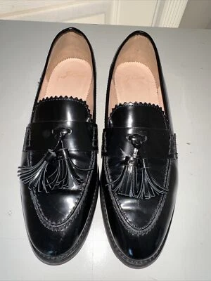 J. Crew Womens Academy Loafers Black Patent Leather Almond Moc Toe Tassel 7.5 - Image 1 of 4