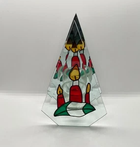Christmas Tree Candle Tea Light Holder Stained Glass Home Decor 7.5" - Picture 1 of 10