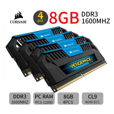 Corsair Vengeance Pro 32GB 4x 8GB DDR3 1600MHz CL9 PC3-12800 Desktop Memory Blue - Image 1 of 4