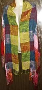 Seidenes Umhängetuch bunt kariert B 70 cm L 1,80 m Kunst- Seide - Bild 1 von 1