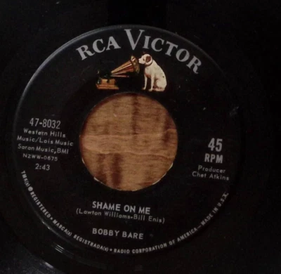 BOBBY BARE ABOVE AND BEYOND/SHAME ON ME RCA VICTOR RECORDS  VINYL 45 52-181 - Image 1 of 3