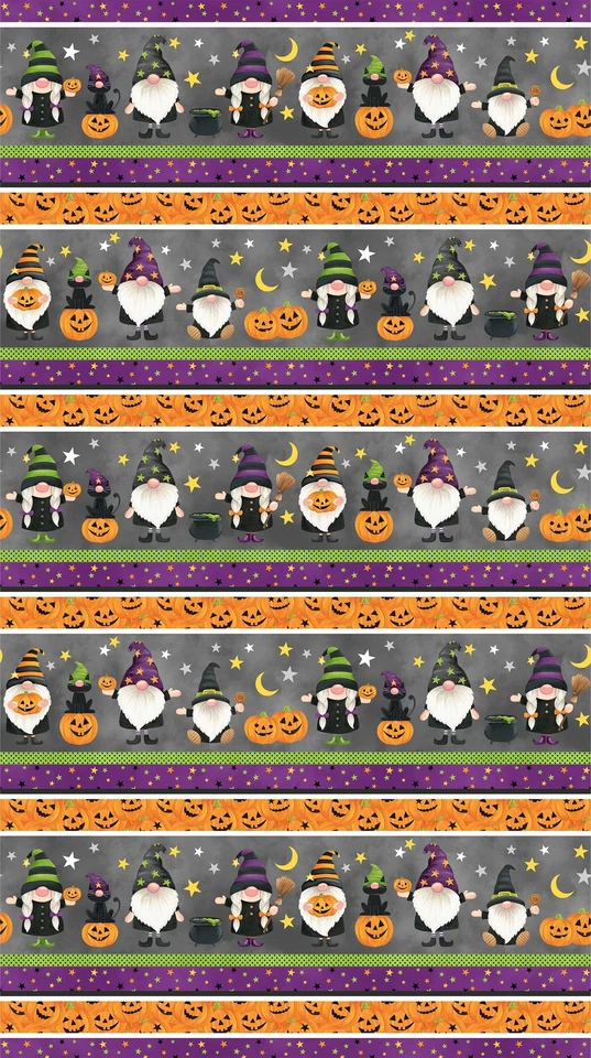 Halloween Fabric | Gnomes Night Out Pumpkin Stripe Gray | Northcott YARD - Image 1 of 1