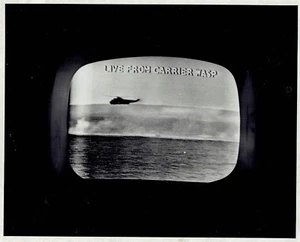 1965 Original Photo Gemini 6 Space Flight Live TV coverage from USS Wasp Ship - Picture 1 of 2