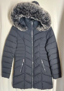 Laundry by Shelli Segal Womens XS Black Hooded Mid-length Quilted Puffer Coat - Picture 1 of 11