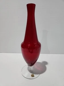 Vintage Bohemia Glass Ruby Red Bulbous Fluted Decanter Vase 30cm - Picture 1 of 6