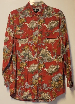 Camisa DE COLECCIÓN Club de Caza Para Mujer M Temática Pájaro Cuello Manga Larga Abotonada ROJA Foto 1 de 3