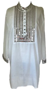 Jaclyn Smith Women’s XL White Cotton Tunic Blouse Henley Neck 3/4 Sleeve NWT - Picture 1 of 9