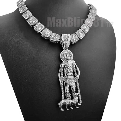 SAN LAZARO Colgante 16" 18" 20" Circonita Cúbica Helada Baguette Piedra Cadena Collar Foto 1 de 3