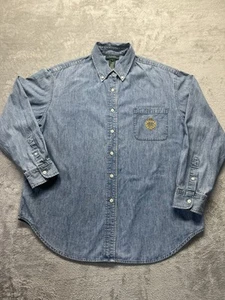Vintage Lauren Ralph Lauren Crest Patch Light Wash Denim Shirt-Size L - Picture 1 of 8