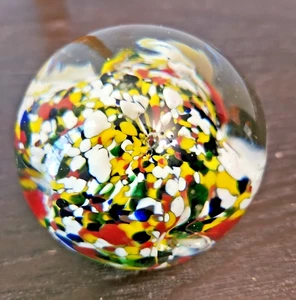 Vintage massive Glaskugel Briefbeschwerer mehrfarbig mundgeblasen Kunstglas Indien klein - Bild 1 von 8