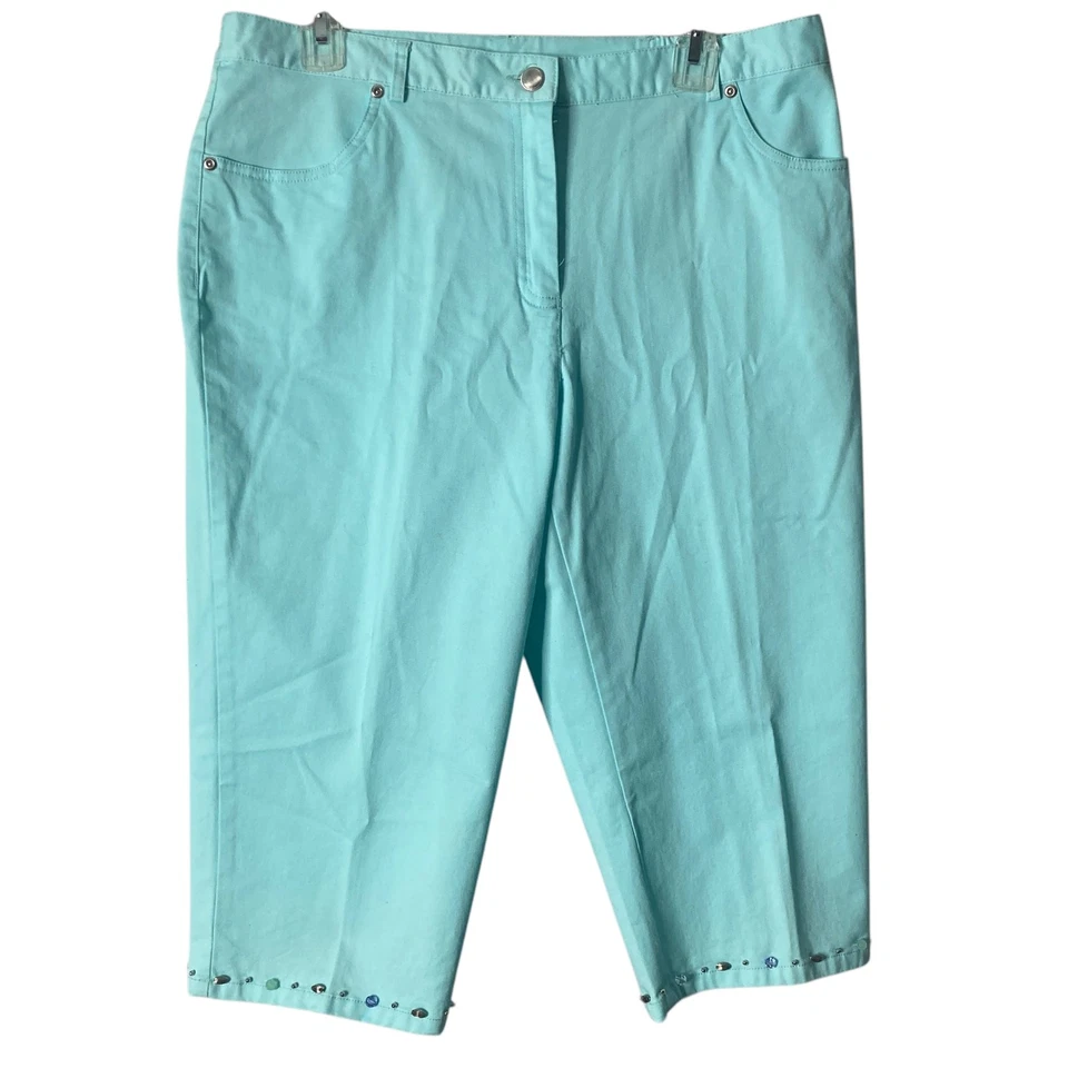 Hearts of Palm Capris Aqua Green Womens 12 Beaded Hem  - Image 1 of 4