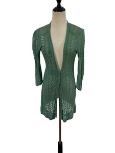 Cárdigan Anthropologie Ginebra Tejido Abierto Verde Longline M Boho Cottage Grunge - Imagen 1 de 8