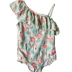 Ruffle Butts Flamingo Swimsuit One Shoulder Ruffle Trim 4T - Picture 1 of 5