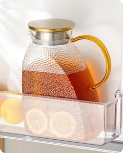 Wasserkrug, hohe Borosilikatglaskanne mit Edelstahldeckel, auslaufsicher... - Bild 1 von 6