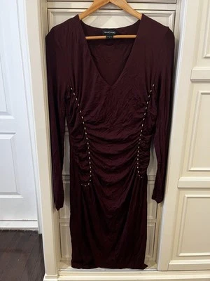 Marciano plunge v - neck burgundy dress sz L Large Very Soft Extra Stretch - Image 1 of 4