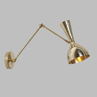 Double Light Articulated Brass Sconce Mid Century Style Brass Wall Lamp - Image 1 of 4