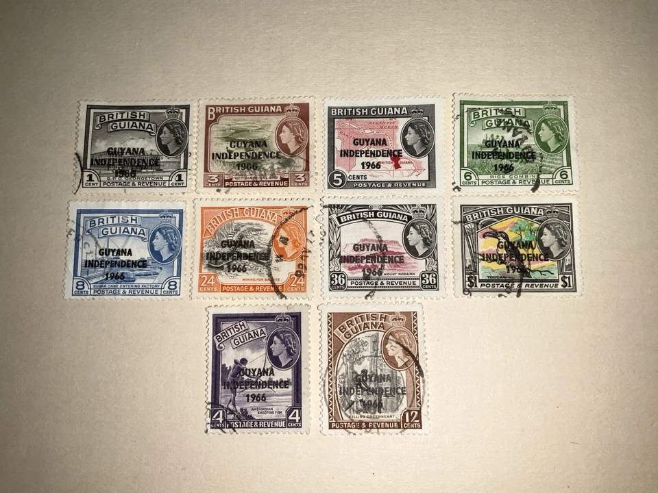 Guayana Británica - 1966. 10 X Estampillas Usadas de la Commonwealth Británica O/P. Lote 35 Foto 1 de 1