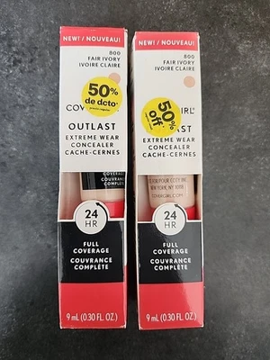Covergirl Outlast Extreme Wear Concealer 800 Fair Ivory Full Coverage Lot Of 2 - Image 1 of 2