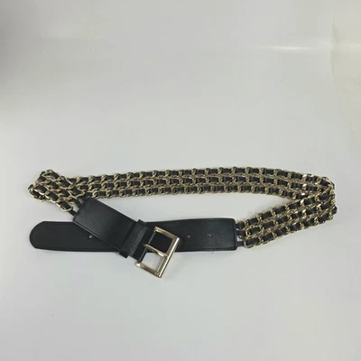 Тяжелый плетеный цепной ремень черный и золотистый ширина 1,5 дюйма регулируемый 30,5–34,5 дюйма - Изображение 1 из 4