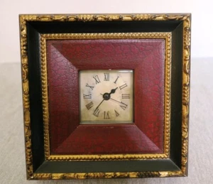 Working Zhenghong Tabletop Faux Leather & Gold Wood Picture Frame Clock 7" M6188 - Picture 1 of 10