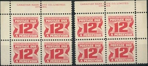 Canada Mint NH VF 12c (2) Scott #J36a Blocks of 4 4th Issue Postage Due Stamps - Imagen 1 de 2