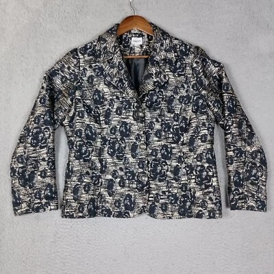 Blazer Chico’s Mujer’s 2 Negro Plata Botón Floral Elegante Informal Forrado De Colección Foto 1 de 4