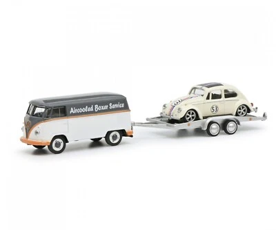 Schuco 1/64 VW Volkswagen T1 + rimorchio + maggiolino #53 Herbie Lowrider. me... - Immagine 1 di 4