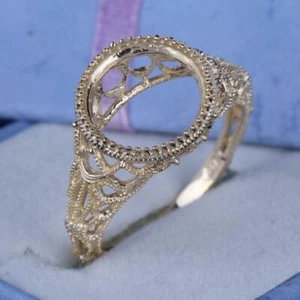 10k Yellow Gold Natural Diamond Semi Mount 9.5to10mm Round Vintage Generous Ring - Picture 1 of 4