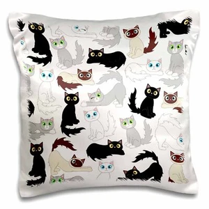 3dRose Kawaii Cats - Cute Kitty Print 16x16 inch Pillow Case - Picture 1 of 1