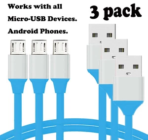 3 Pack Fast Charging Micro USB V8 Cable Charger For Android Samsung Kindle Fire - Picture 1 of 12