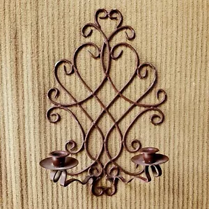 Brown Wrought Iron 2 Taper Wall Sconce Candle Holder Large 16" VTG - Picture 1 of 8