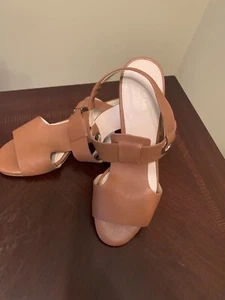 Cole Haan Women’s T Strappy Sandals Heels 7B Tan Leather Grand Series Back Strap - Picture 1 of 10