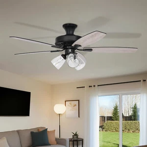 52'' Farmhouse Ceiling Fan with Light Remote Control 5 Wooden Blades Fixture - Picture 1 of 11