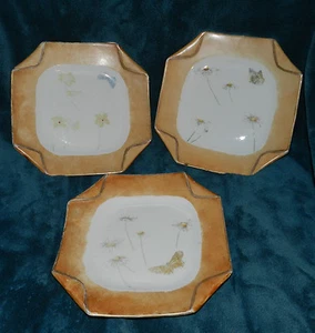 3 ANTIQUE/VTG SB & SONS "FOLDED NAPKIN" STYLE PLATES! 1800's BUTTERFLIES FLOWERS - Picture 1 of 5