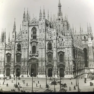 Vtg Keystone Magic Lantern Slide Photo Milan Italy Cathedral Gothic Horses Wagon - Picture 1 of 5