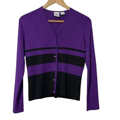 G Knitwear Womens Silk Sweater Petite Size S Striped Button Up Cardigan Present - Image 1 of 3