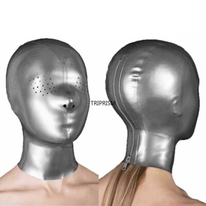 Latex Kapuze Augen Netz Gummi Maske Catsuit Metallic Grau Cosplay Party Clubwear - Bild 1 von 5