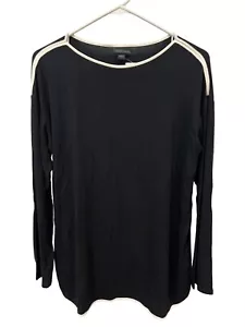 J Jill Wearever Collection Long Sleeve Pullover Top Small Black Cream Piping NEW - Picture 1 of 7