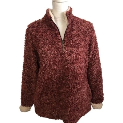 Chaqueta Pullover Impermeable Vintage Para Mujer Talla Med Borgoña 1/4 Cremallera Piel Sintética Foto 1 de 4