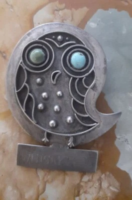 Prata esterlina coruja sábia modernista SM Allende David Jim Horsburgh uísque plano - Imagem 1 de 4