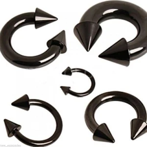 Horseshoe Nipple Ear Lip 14 Gauge 3/8" Spikes 3mm Titanium Black IP * - Picture 1 of 4