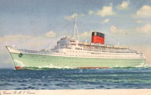 VINTAGE 1947 POSTCARD CUNARD LINES PAQUEBOAT OCEAN LINER RMS CARONIA - Picture 1 of 2