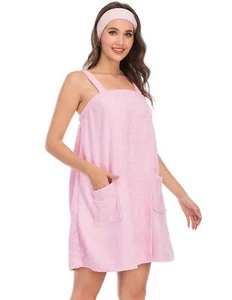 Deluxe Cotton Towel Wrap for Women Shower & Bath Wrap with Facial Headband LPink - Picture 1 of 7