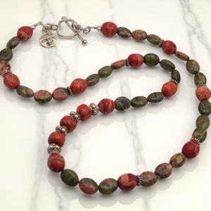 Artisan Crafted Genuine Unakite Coral and 925 Sterling Silver Necklace Handmade - Picture 1 of 5