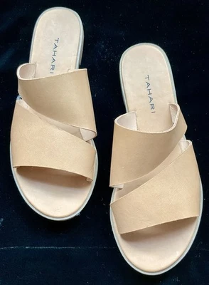 Tahari Tan Leather Slides Sandals, Size 7.5 - Image 1 of 4