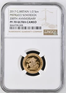 2017 Half 1/2 Sovereign PF70UC NGC ๐ 200th Pistrucci Anniversary Gold coin - Picture 1 of 2